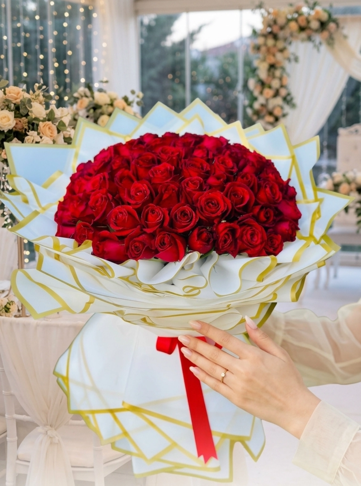 101 Adet Canlı Kırmızı Gül Buketi